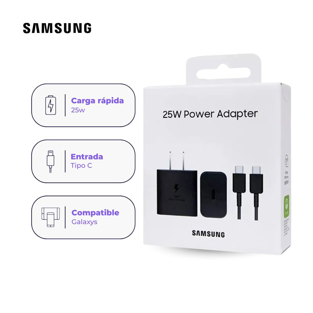 Adaptador USB-C Samsung Original 25W Con Cable Negro