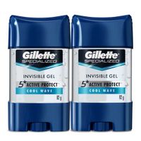 Pack GILLETTE Antitranspirante para Hombre en Gel Invisible Specialized Cool Wave Frasco 82g Frasco 2un