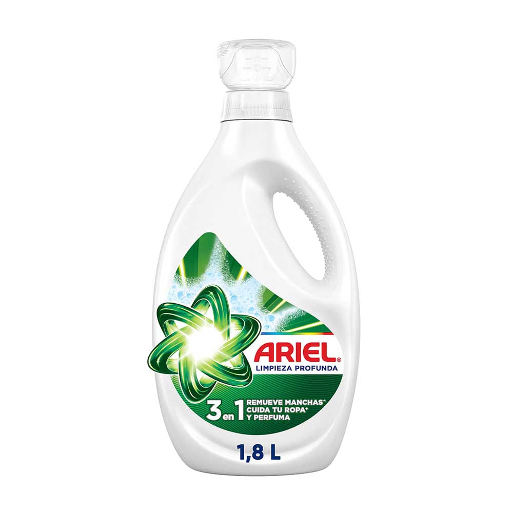 Detergente Líquido ARIEL Limpieza Profunda Jabón Líquido para Ropa 3 en 1 Botella 1.8L