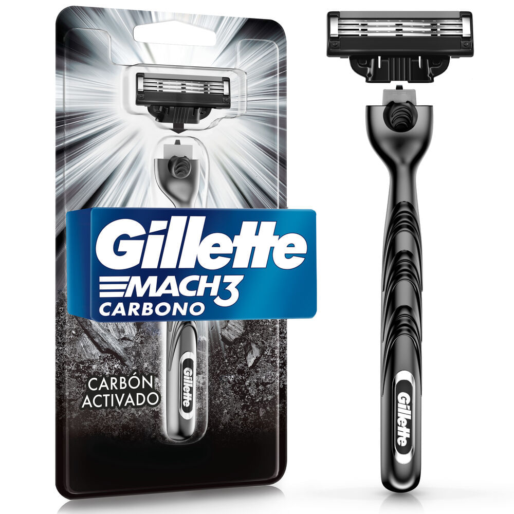 Máquina de Afeitar GILLETTE Mach3 Carbono con Carbón Activado y 3 Hojas Caja 1un