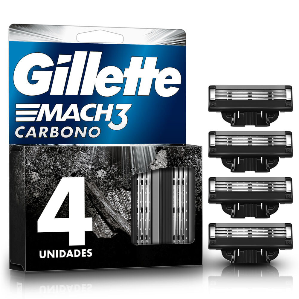 Repuestos para Máquina de Afeitar Recargable GILLETTE Mach3 Carbono Caja 4un