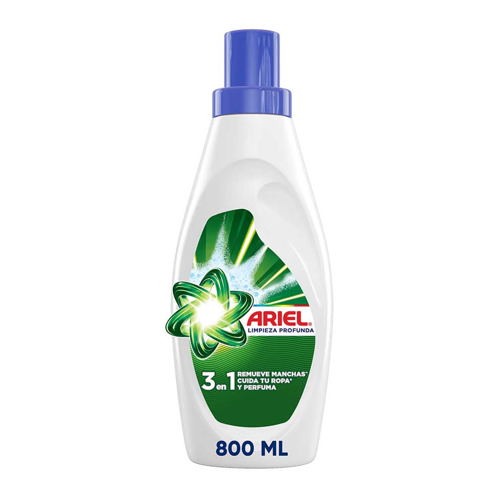 Detergente Líquido ARIEL Limpieza Profunda Jabón Líquido para Ropa 3 en 1 Botella 800ml