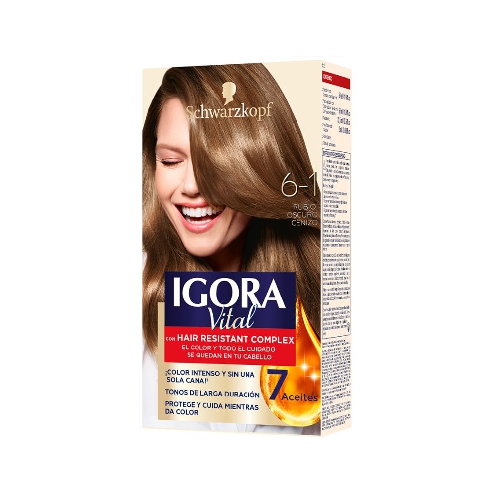 Tinte IGORA VITAL 6-1 Rubio Oscuro Cenizo Caja 1un