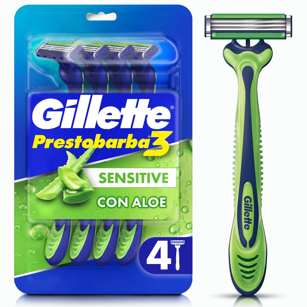 Máquina de Afeitar GILLETTE Prestobarba3 Sensitive con Aloe, Piel Sensible Bolsa 4 un