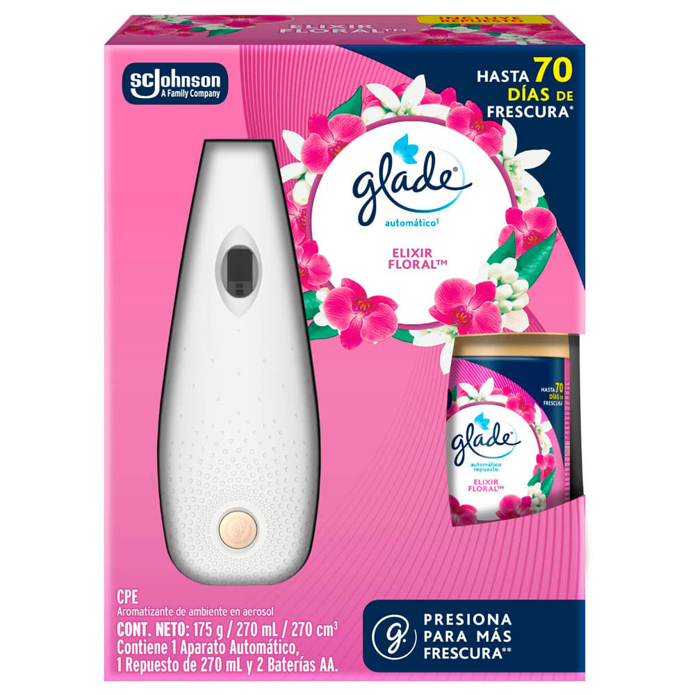 Ambientador Automático Aparato GLADE Elixir Floral Frasco 175g