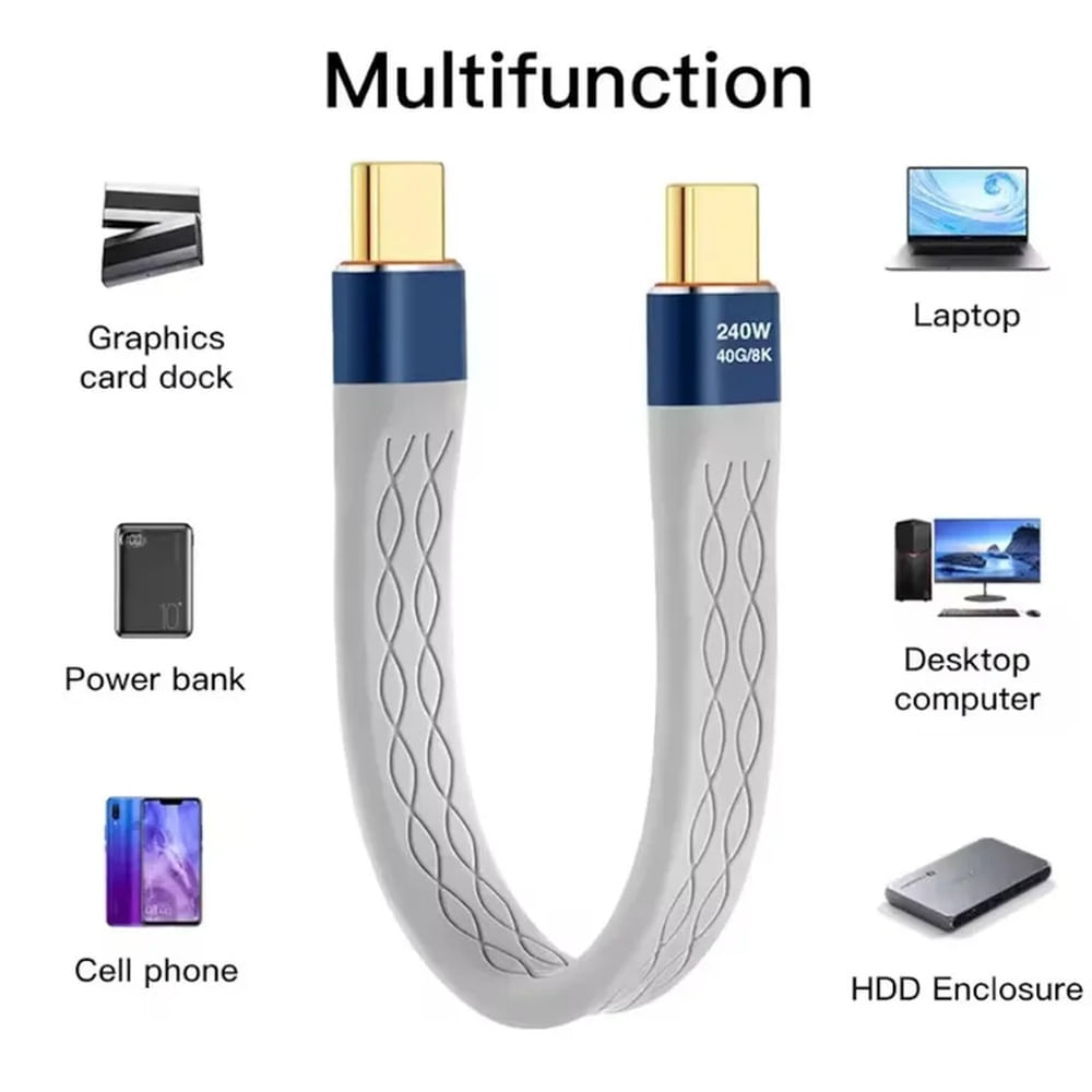 Cable Datos adaptador Usb C macho a Usb C macho Carga rapida 240w 40Gbps Trans datos Mac Windows