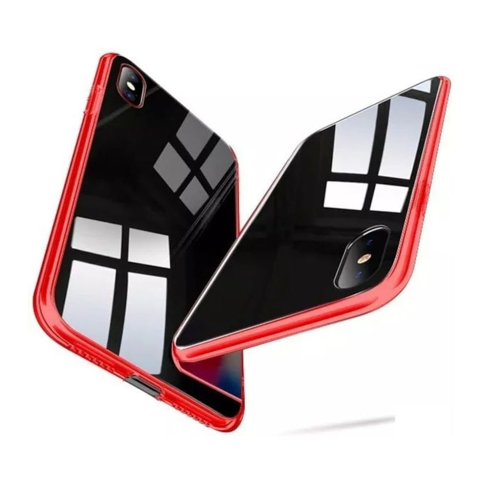 Case protector bumper metal & mica cristal iphone XS max  rojo