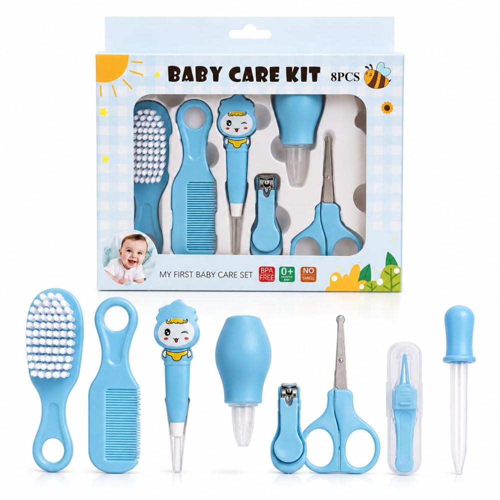 Kit de Cuidado Higiene Cortaúñas para Bebé Recién Nacido 8 Piezas Celeste