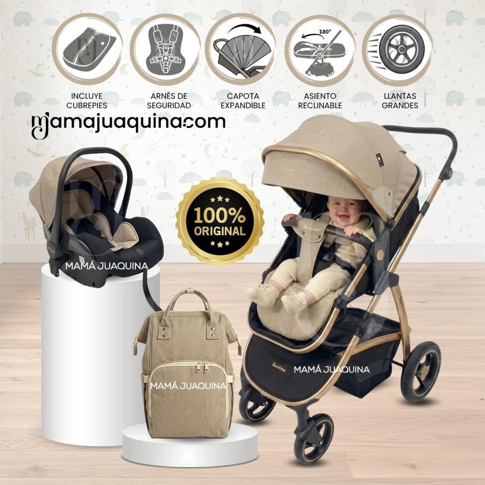 Coche Moisés Travel System SPEED PRINCE PLUS con Mochila Pañalera y Portabebé Beige