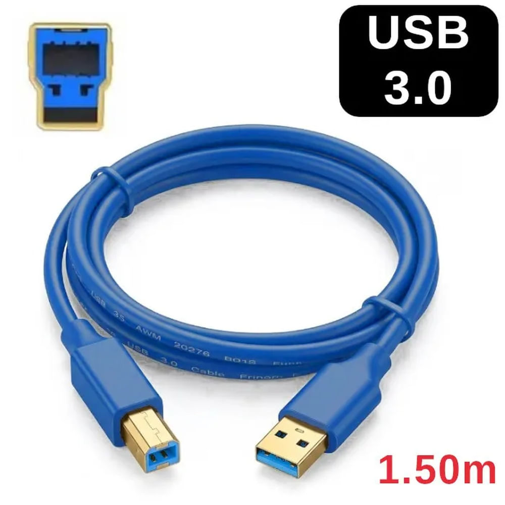 Cable USB 3.0 Impresora Tipo B Azul  HP 6701dn, Epson T2170/F570, Xerox