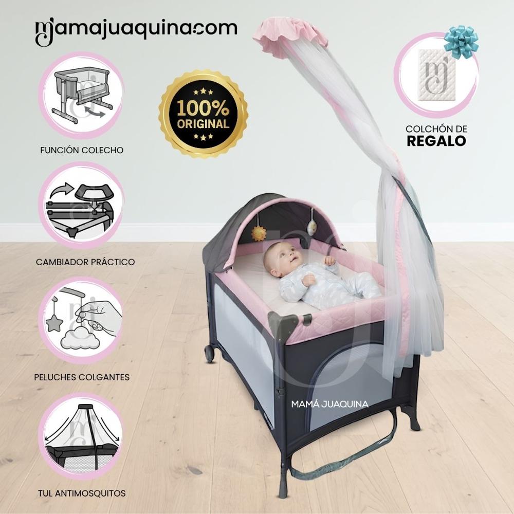 Cuna Corral Mecedora de Lujo LAWRENCE Light Pink con Colchón