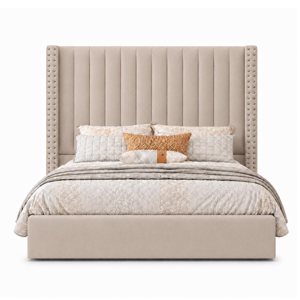 Cama Tapizada Listón con Tachuelas LeMueble Trigo 2 Plazas