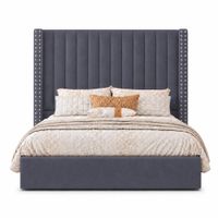Cama Tapizada Listón con Tachuelas LeMueble Gris Queen