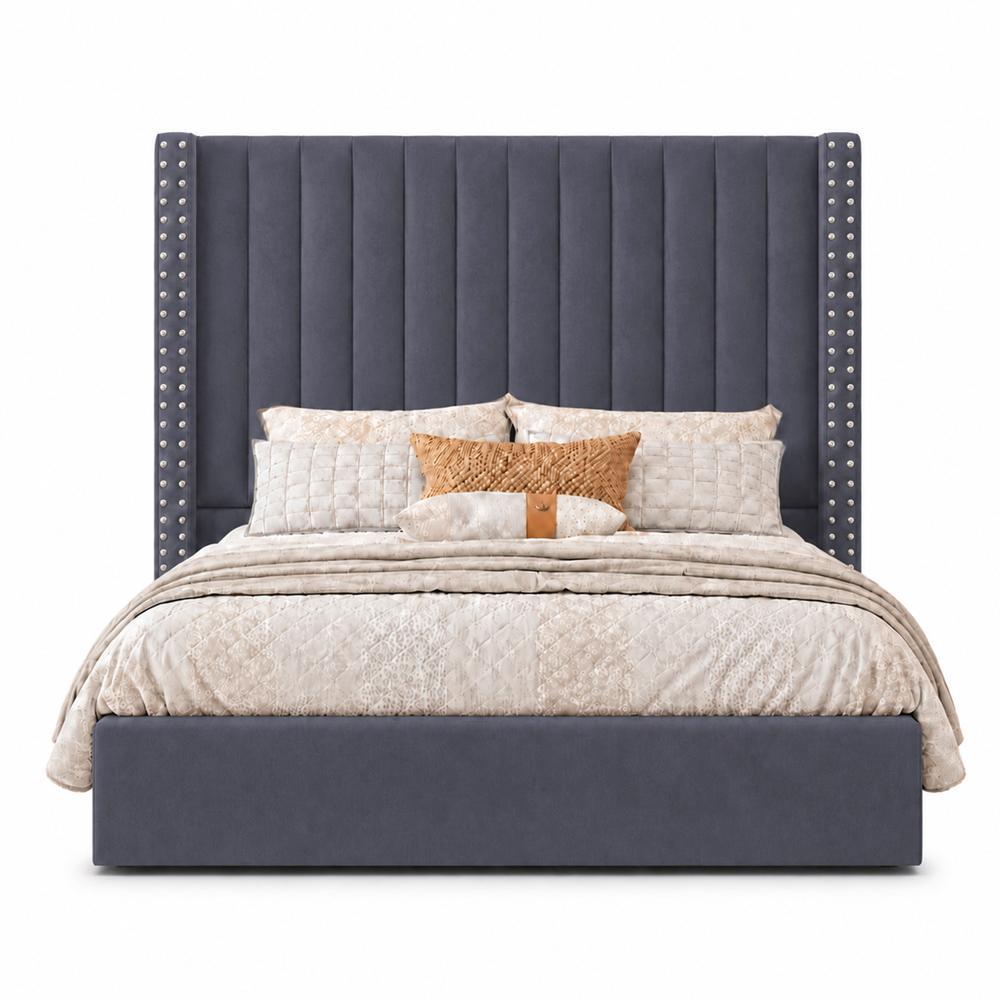 Cama Tapizada Listón con Tachuelas LeMueble Gris Queen