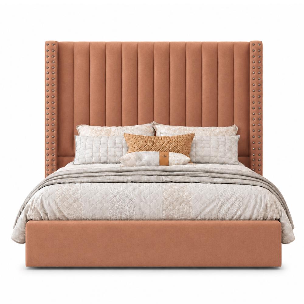 Cama Tapizada Listón con Tachuelas LeMueble Durazno Queen