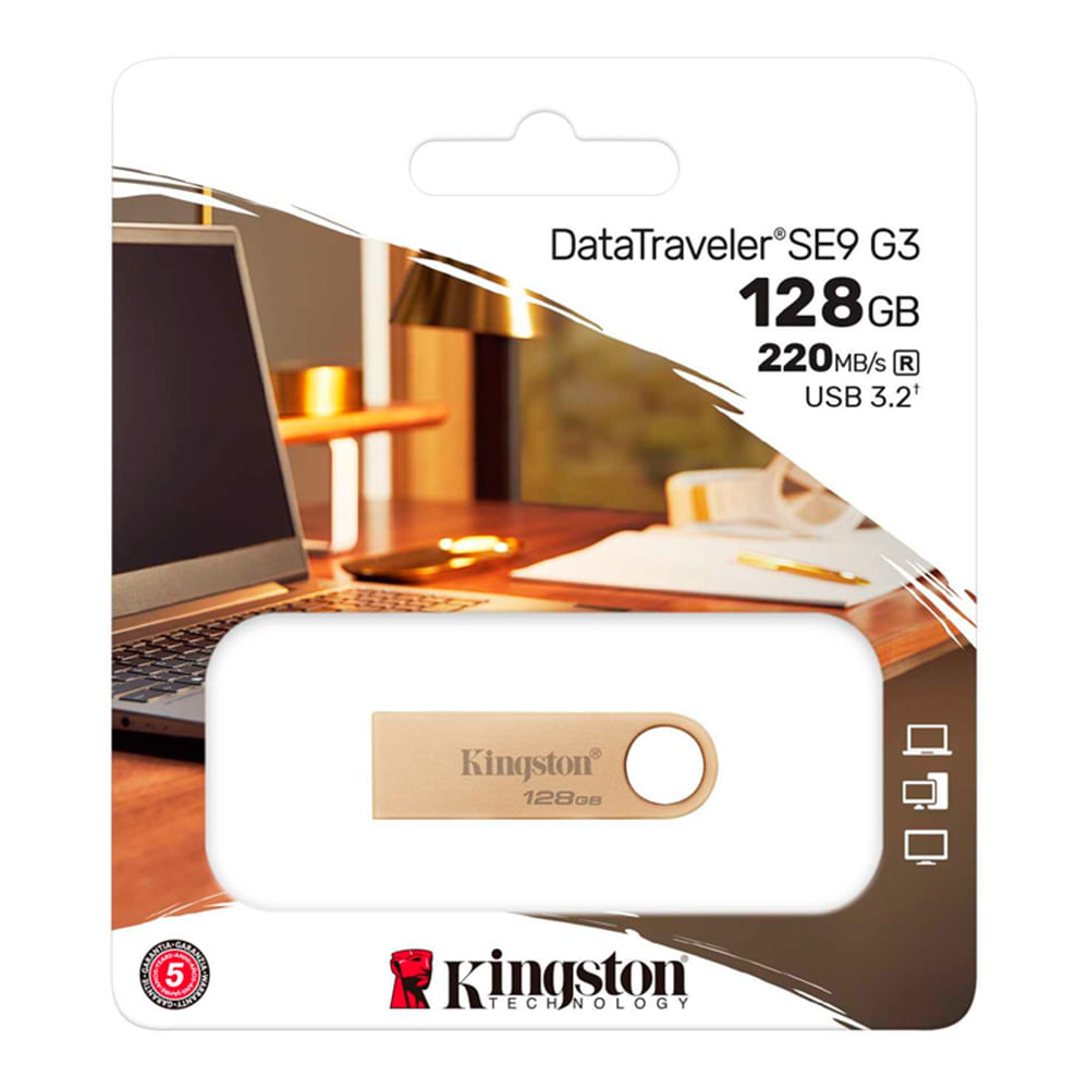 Memoria USB 3.2 Gen1 128 GB  Kingston DataTraveler SE9 G3 Gold Dorado