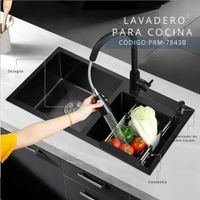 Lavadero Doble Poza Premium Negro Acero Cepillado con Desague Integrado