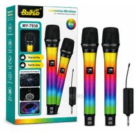Set De 2 Micrófonos Inalámbricos Baihuo MY-7938 RGB Con Receptor 2.4G Para Eventos Y Karaoke