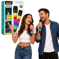 Set De 2 Micrófonos Inalámbricos Baihuo MY-7938 RGB Con Receptor 2.4G Para Eventos Y Karaoke
