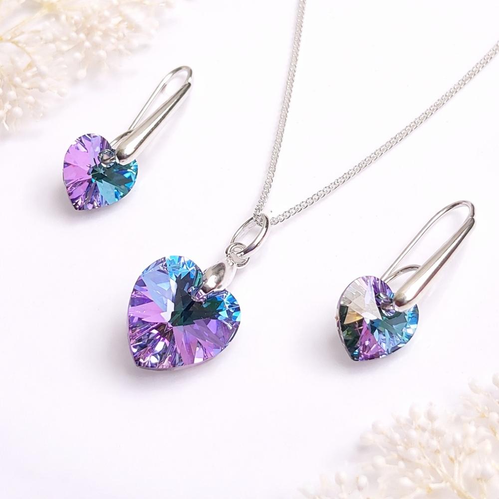 Set Collar y Aretes de Plata con Cristal Corazón Vitrail Light Joya Elegante para Regalar