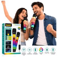Micrófono Inalámbrico Baihuo MY-7938 RGB Set De 2 Recargables Con Receptor 2.4G Para Karaoke