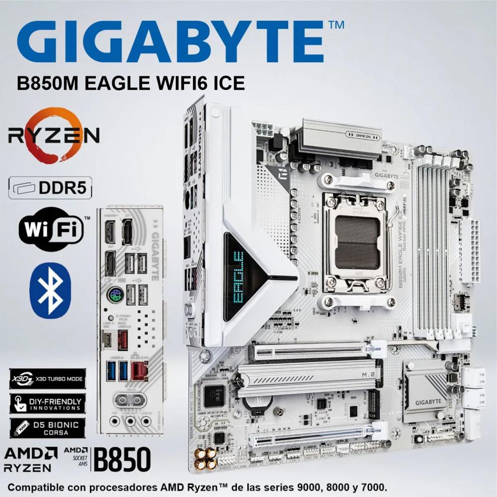 PLACA GIGABYTE AMD RYZEN B850M EAGLE ICE WIFI6 DDR5 BLANCO