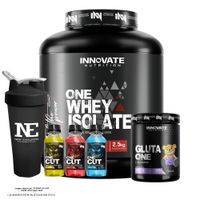 COMBO INNOVATE NUTRITION - ONE WHEY ISOLATE 2.5KG. CHOCOLATE Y GLUTA ONE 500 GR. Y SHAKER