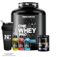 COMBO INNOVATE NUTRITION - ONE WHEY PRO 2.5KG. CHOCOLATE Y GLUTA ONE 500GR. Y SHAKER
