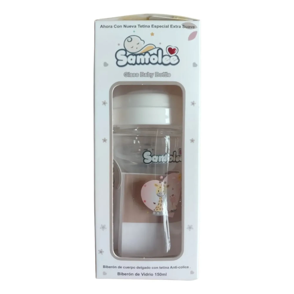 Biberón de Vidrio para Recién Nacido Santolee de Jirafa Corazón 5oz 150ml Anticólico