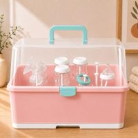 Escurridor de Biberones Rosado con Tapa Antipolvo y Bandeja para Accesorios de Bebé