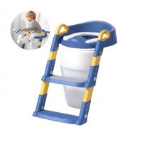 Asiento de Inodoro de Baño con Escalera para Niños Azul BC-106 Cojín PP