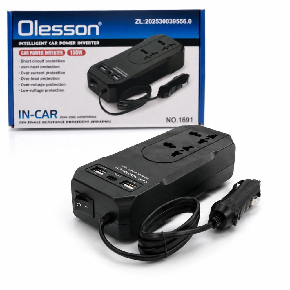 Cargador Adaptador Inversor de Corriente 12V-220V Para Auto 150W AC USB Tipo C