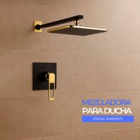 Mezcladora de Ducha Minimalista Cuadrada Negro con Dorado en Bronce