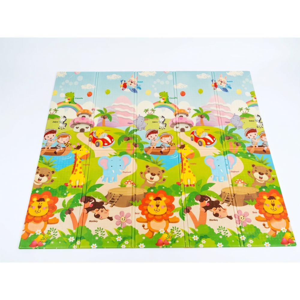 Piso Plegable de Bebé Tapete Reversible de Selva Aventura y Abedecedario Didactico 2m x 1.8m x 1cm