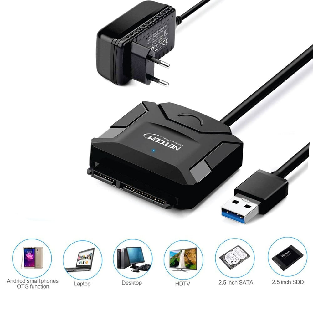 Adaptador USB 3.0 a SATA NETCOM HDD-SSD 2.5 y 3.5 hasta 16TB