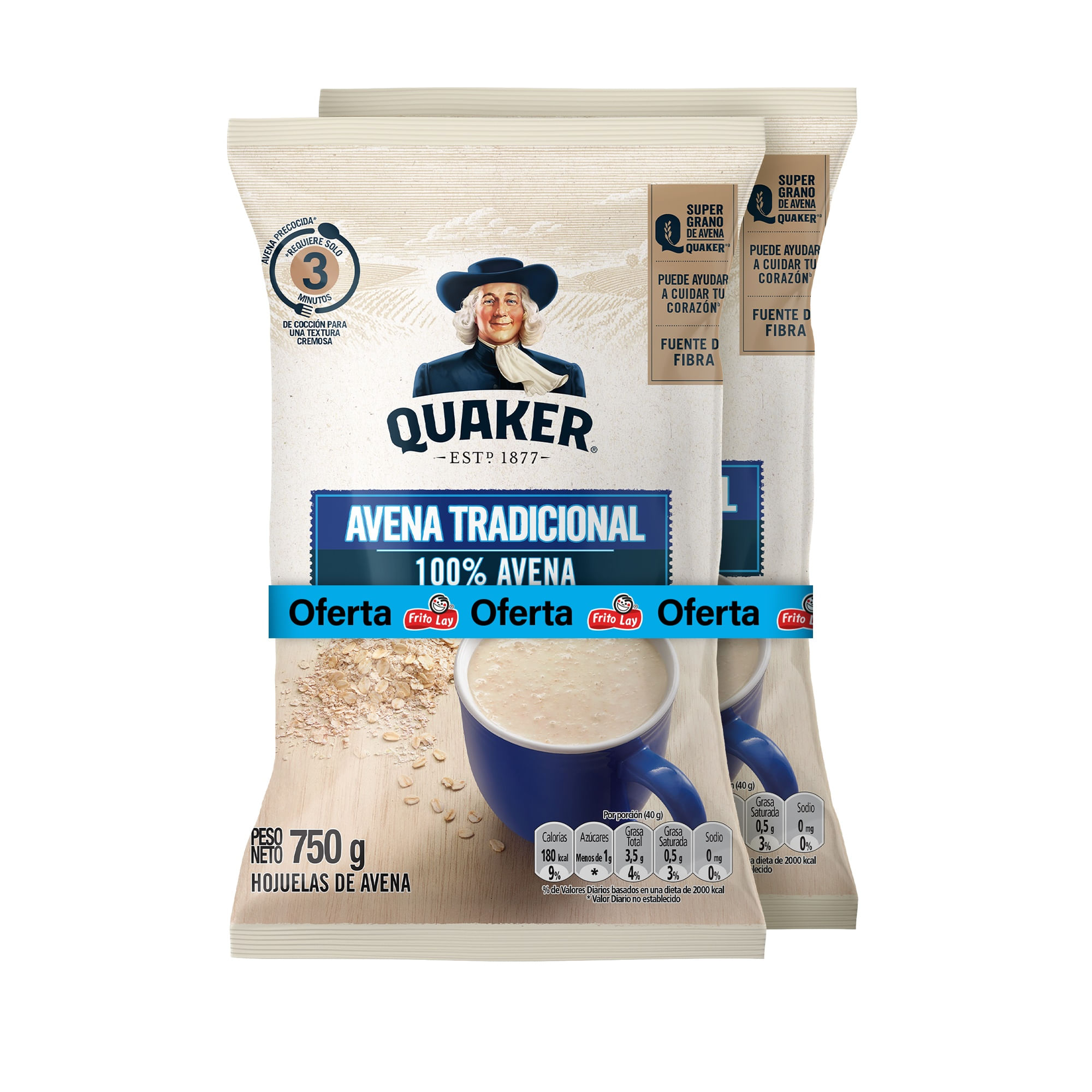 Duo Pack Avena Tradicional QUAKER Bolsa 750g