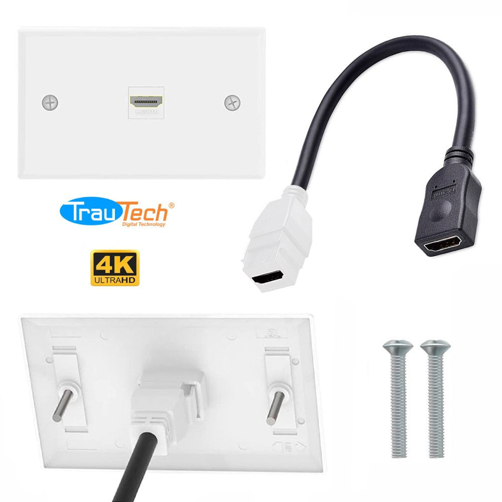 Placa ABS HDMI 2.0 4K Faceplate HDMI Hembra 1 Puesto con Cable Empalme