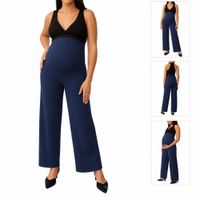 Pantalon Fresco De Tela Lino Con Bolsillos Para Embarazada - Azul