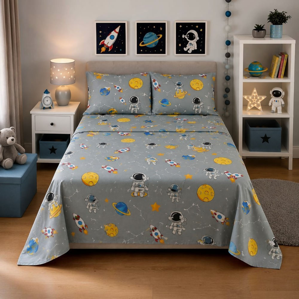 Juego de sabanas kids orma hogar 1 plaza astronauta plomo