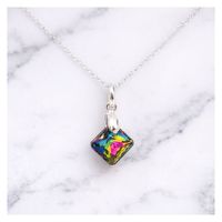 Collar de Plata 925 para Mujer con Dije de Cristal Diseño Rombo Verde Ideal para Regalar
