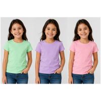 Pack de 3 Polos para Niña Algodón Pima Color Lila Verde y Rosa Con Manga Corta