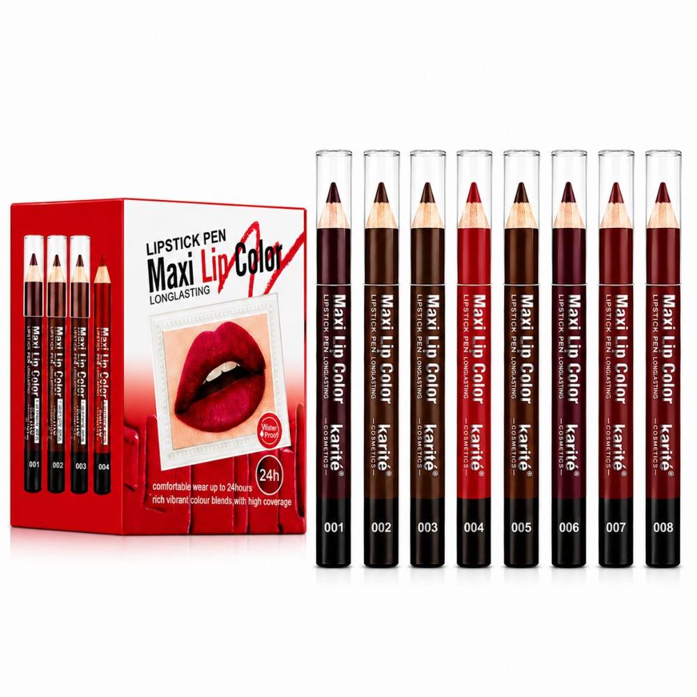 Pack x8 Tonos Lápiz Labial Maxi Lip Color Karité Cosmetics Larga Duración 24Hr