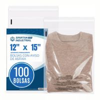 100 Bolsas de Polietileno Autoadhesivas Autosellables con Aviso de Asfixia 12x15P- SPARTAN INDUTRIAL