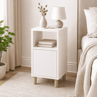 Velador Mesa De Noche Melamine Nórdico Blanco Con Patas - Muebleo.pe