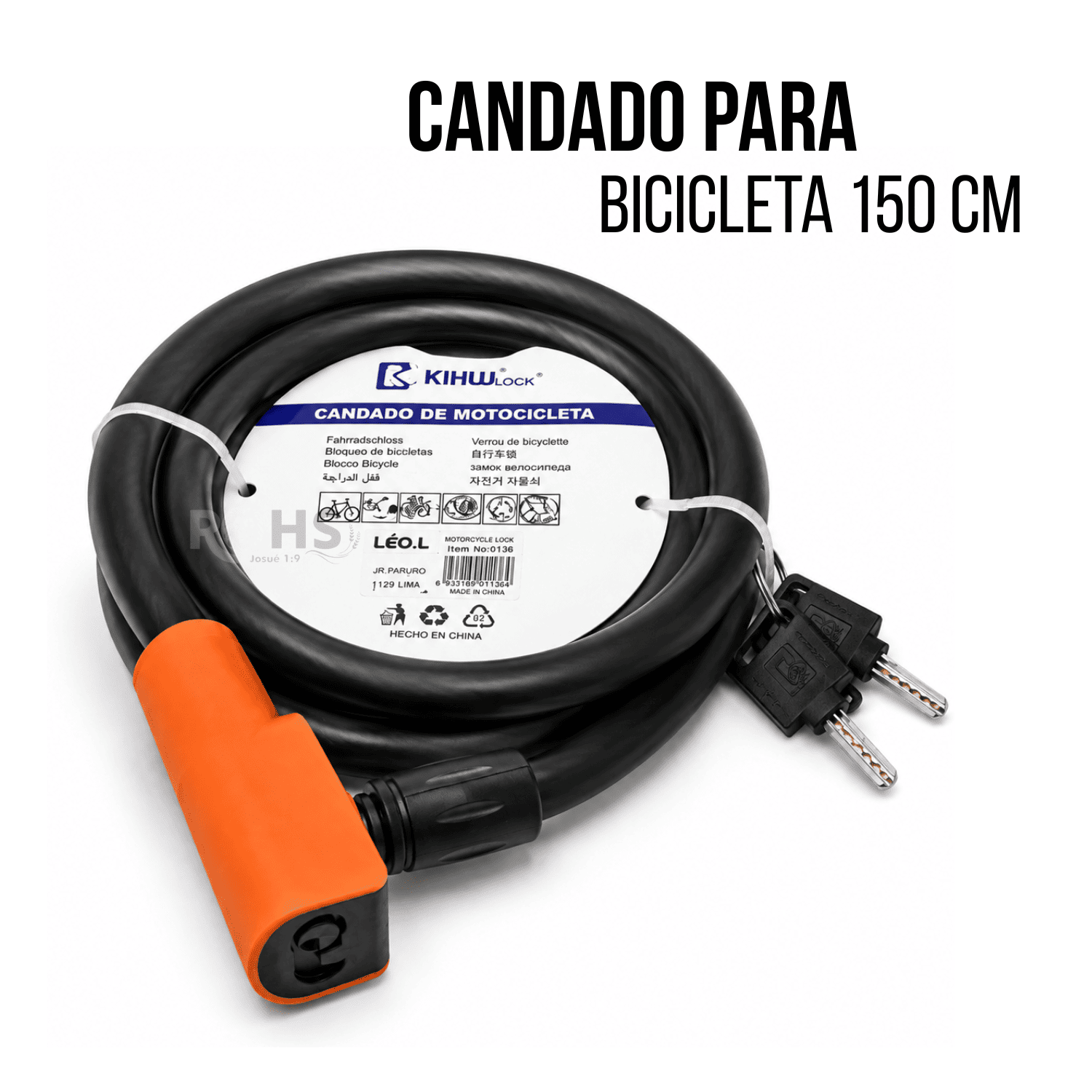Candado Para Bicicleta Negro 150 cm Cable De Seguridad Con Llave Antirrobo Verde