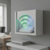 Organizador flotante de melamina para modem o router Wifi.  Blanco