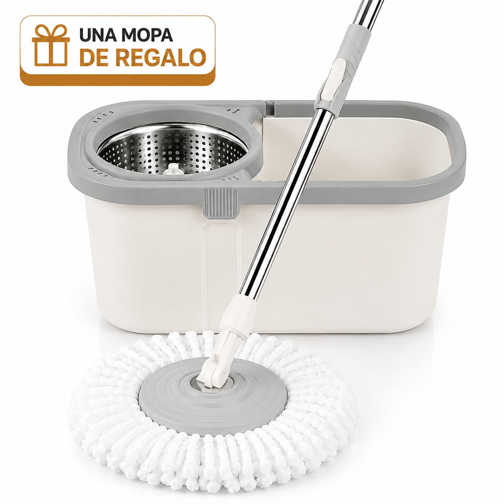 Trapeador Cuadrado con Escurridor Giratorio Y Mopa de Regalo Beige HH2