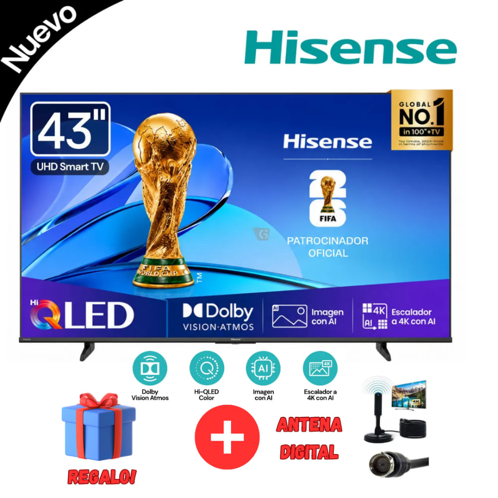 Televisor Hisense Smart TV 43 Hi-QLED 4K UHD 43QD5SV MAS Antena Digital