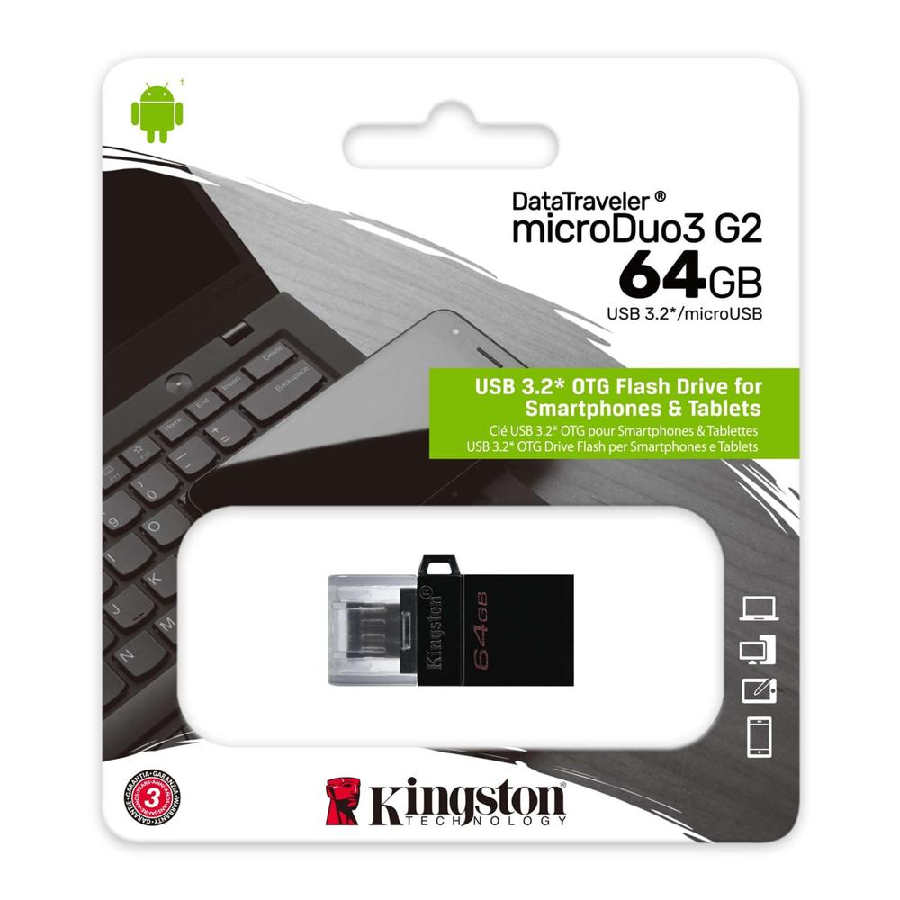 Memoria USB Kingston DataTraveler MicroDuo 64GB USB 3.2 OTG MicroUSB Negro