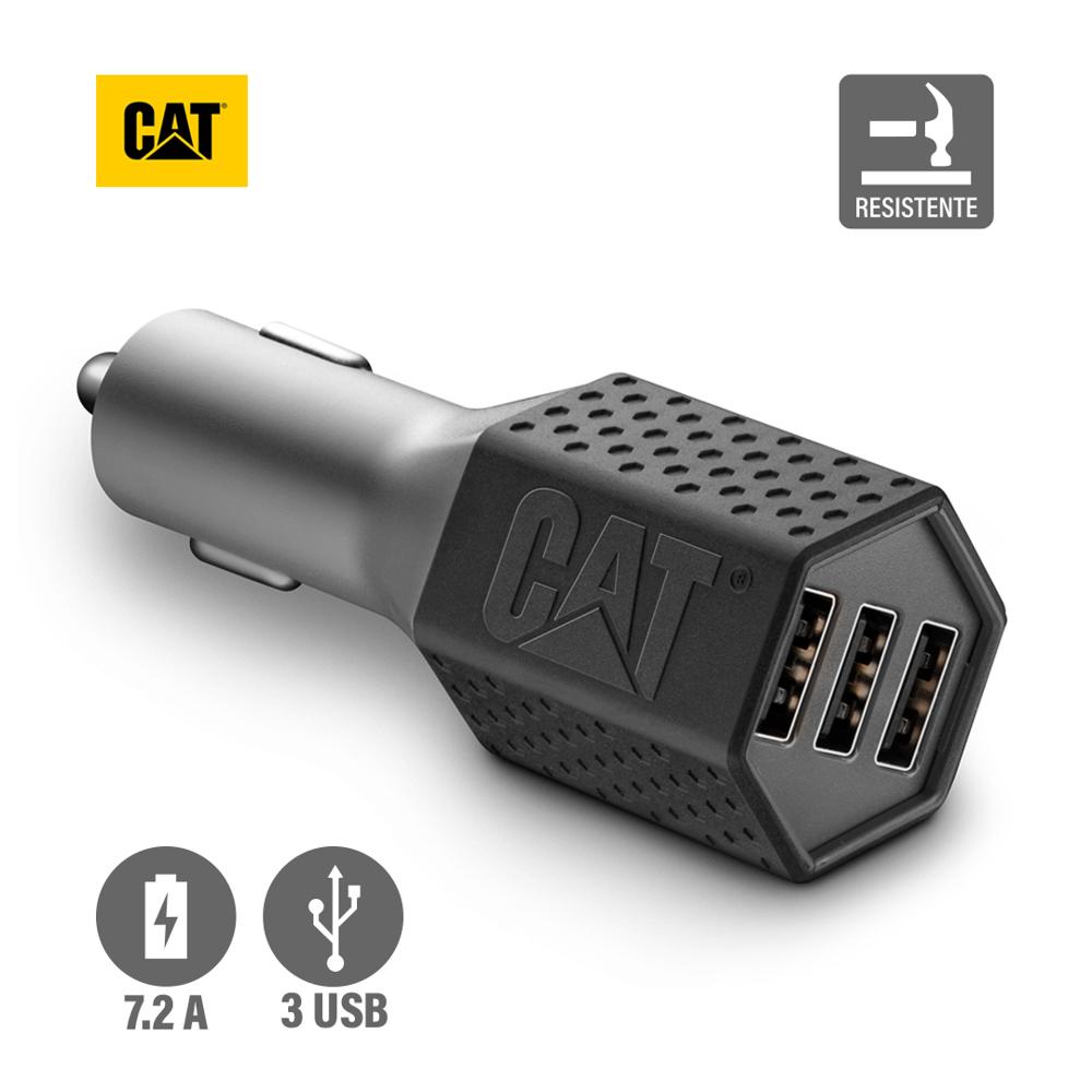 Cargador De Auto CAT Triple USB Carga Rápida Resistente 7.2A Negro